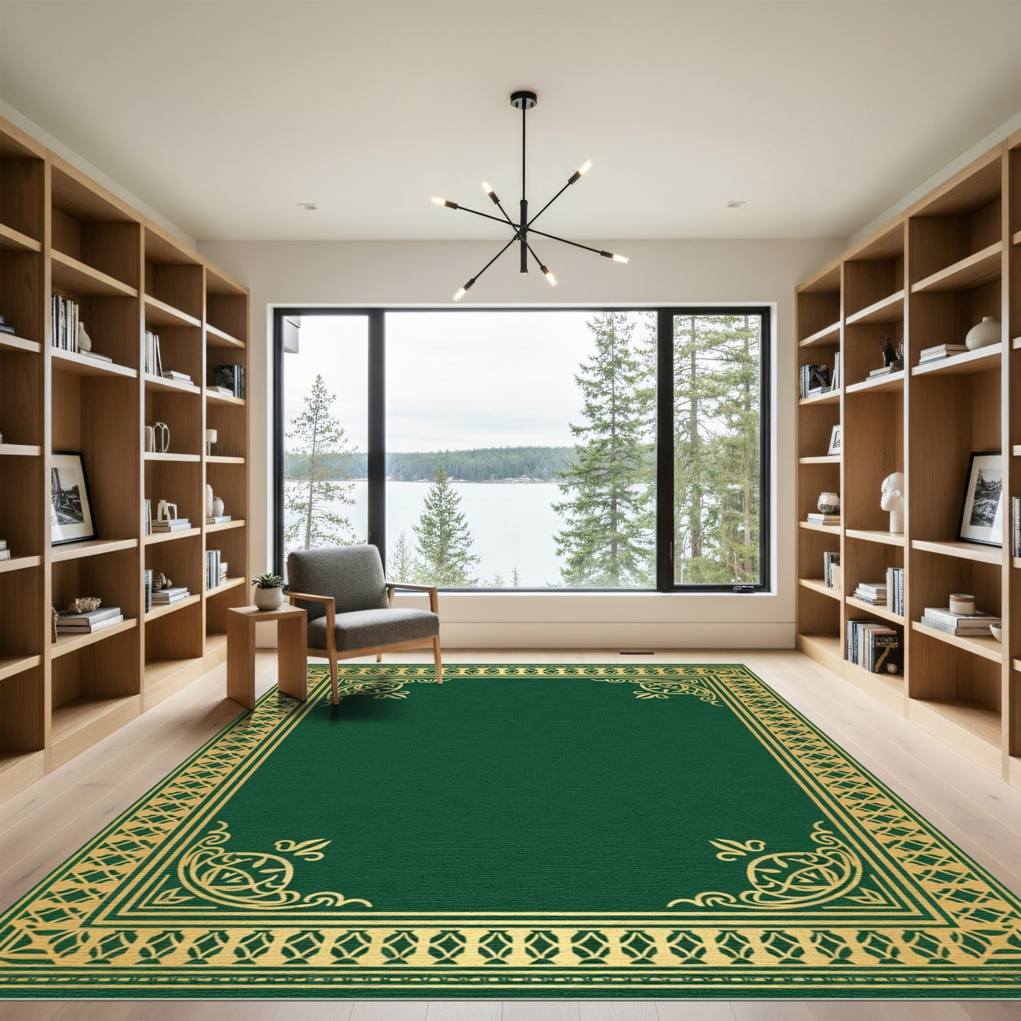 Emerald Green Gold Ornate Border Rug