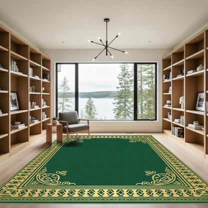 Emerald Green Gold Ornate Border Rug
