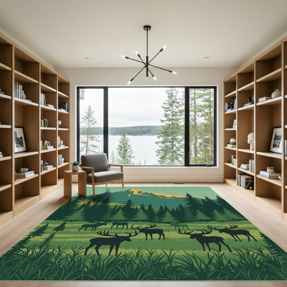 Forest Stag Herd Mountain Vista Rug