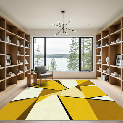 Golden Abstract Geometric Ochre Cubist Area Rug