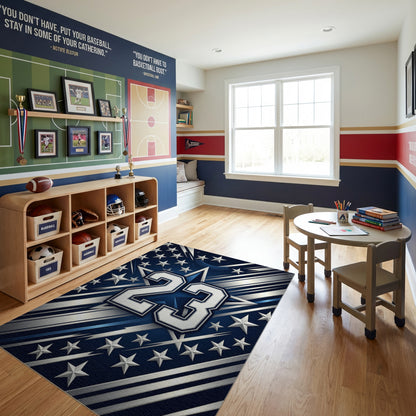 Bold Navy Silver Stars Stripes 23 Rug