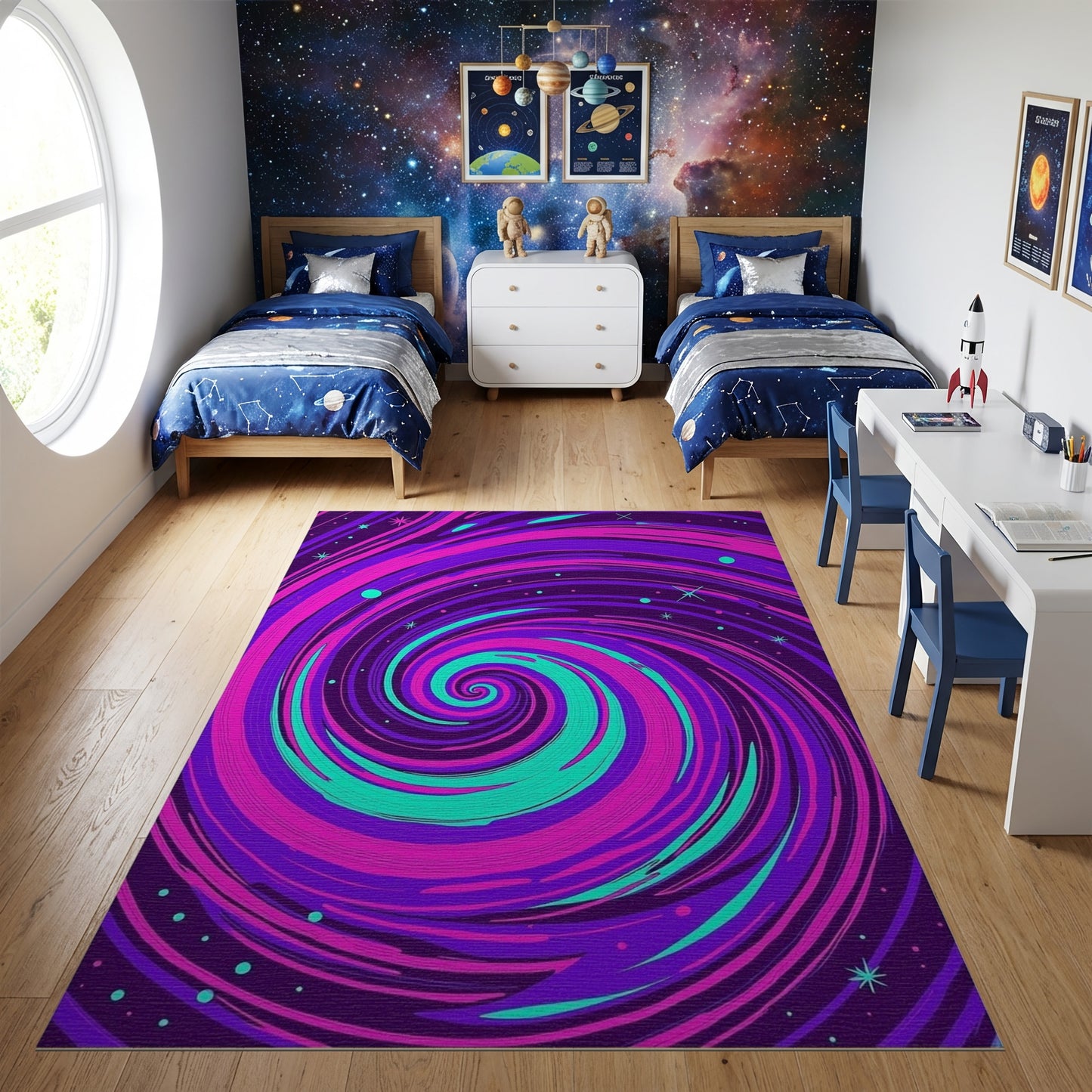 Psychedelic Pink Purple Teal Swirl Rug