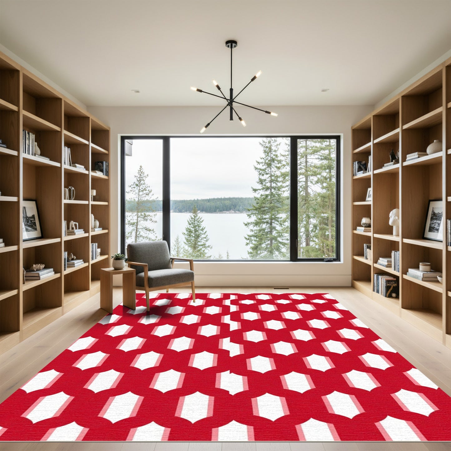Bold Red Geometric Arabesque Rug