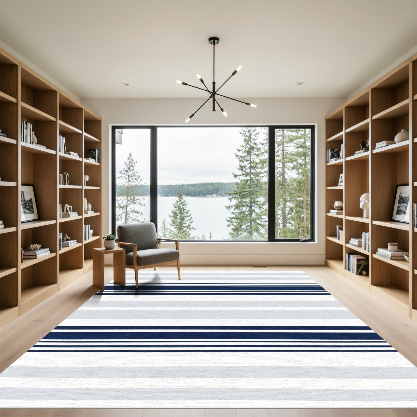 Classic Blue Gray White Stripes Rug