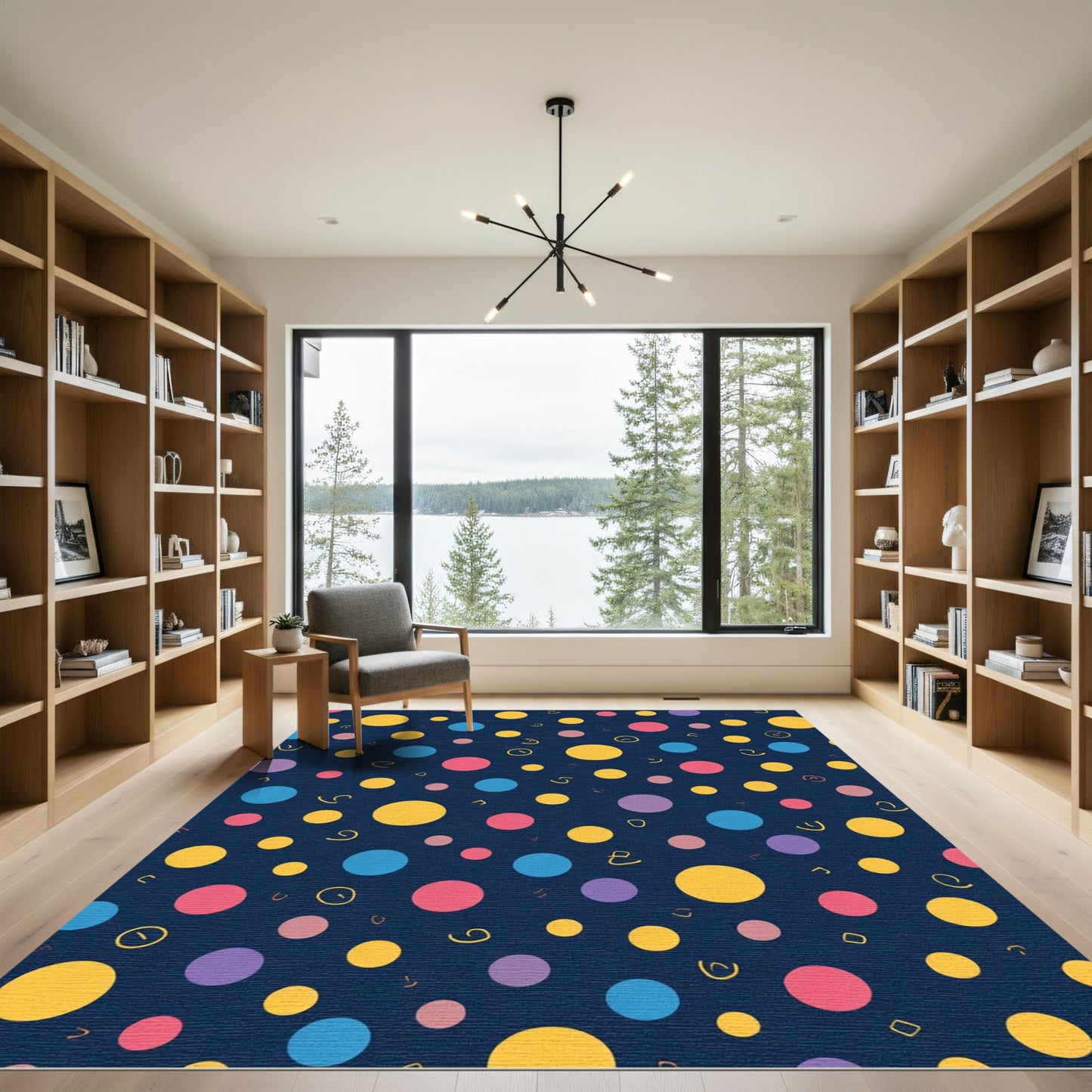 Colorful Scattered Circles Navy Rug