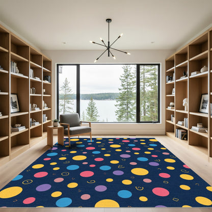 Colorful Scattered Circles Navy Rug