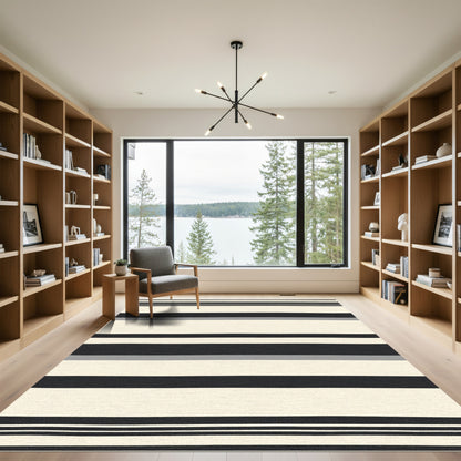 Bold Black White Gray Stripe Rug