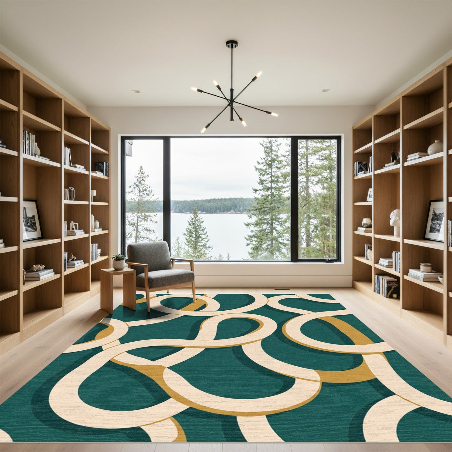 Deep Teal Cream Ribbon Intertwine Rug