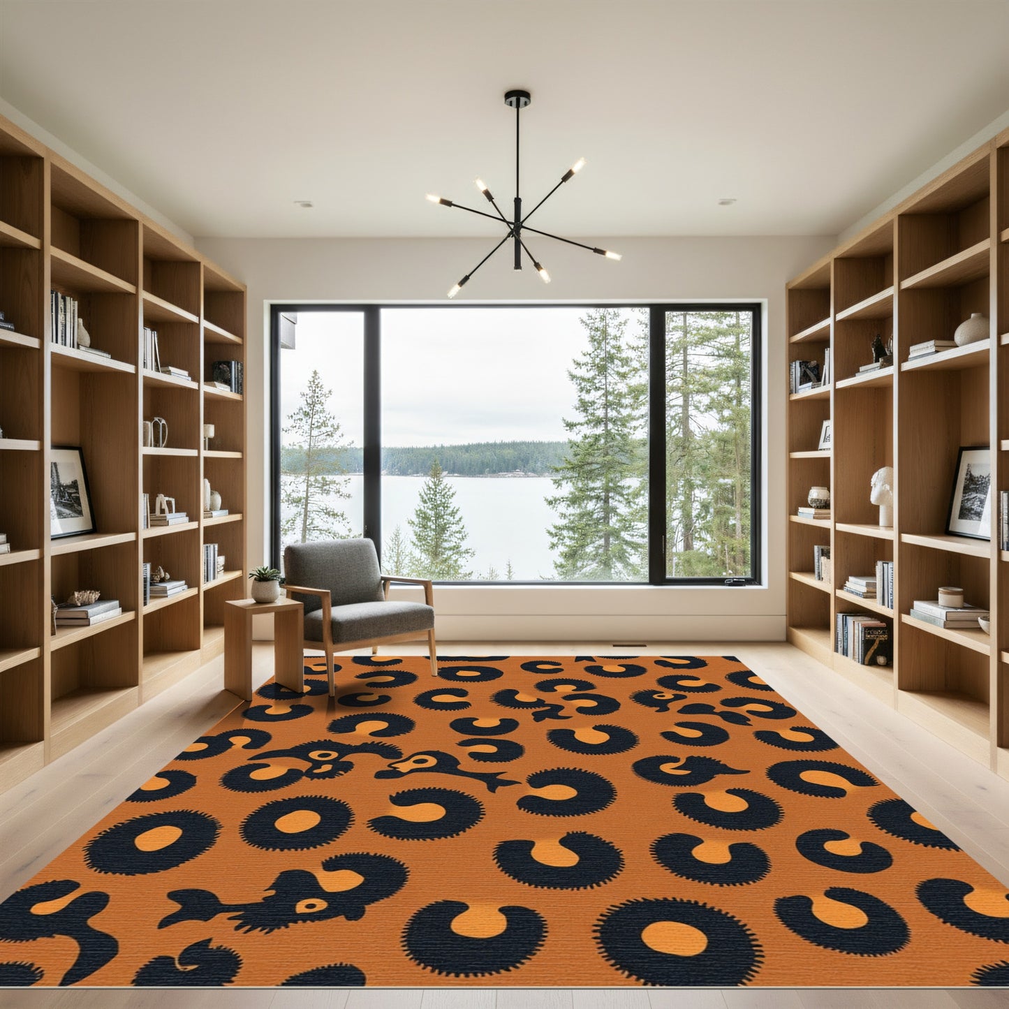 Orange Black Leopard Spots Accent Rug