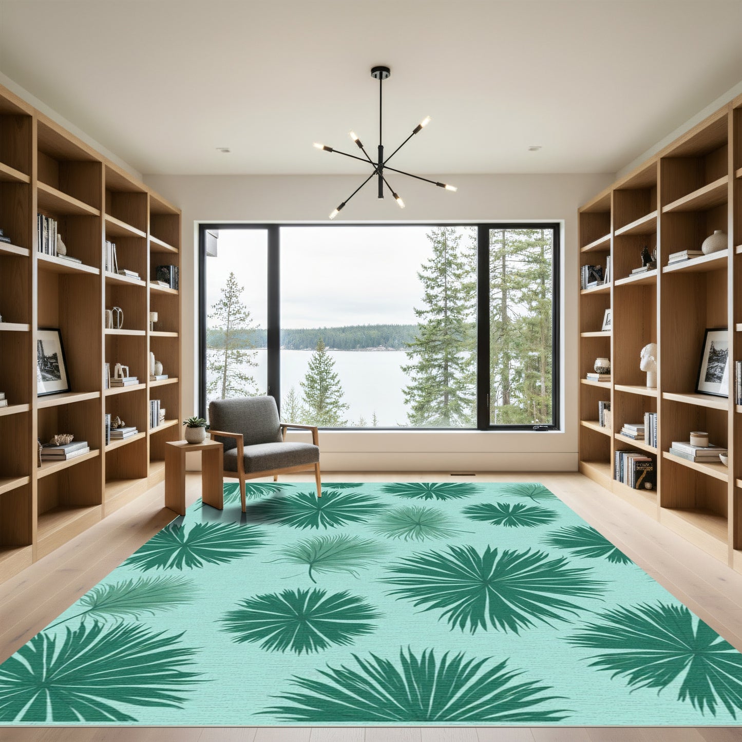 Mint Green Palm Leaf Scatter Rug