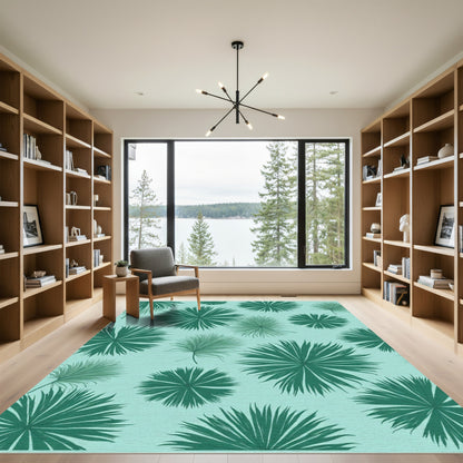 Mint Green Palm Leaf Scatter Rug
