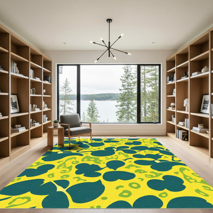 Yellow Teal Organic Abstract Shapes Rug