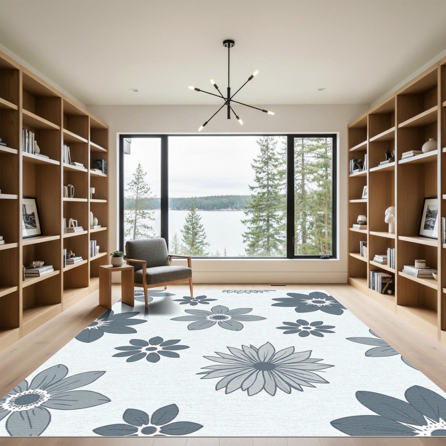 Gray Floral Scatter Meadow Rug