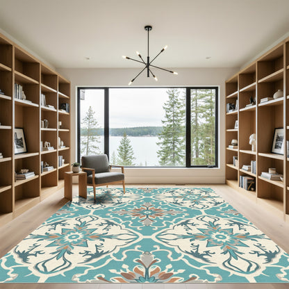 Aqua Teal Vintage Floral Medallion Rug