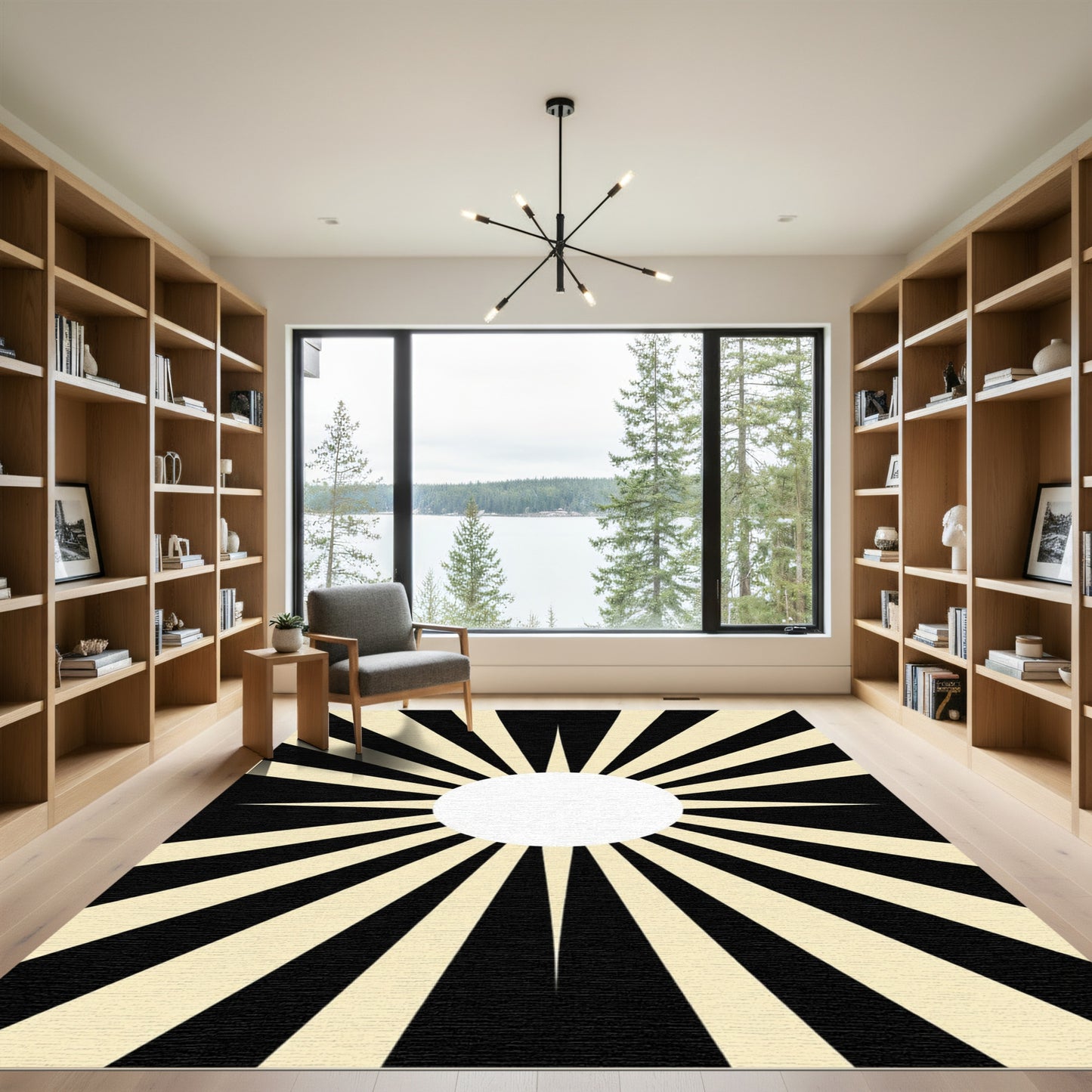 Radiant Black And Cream Sunburst Rug