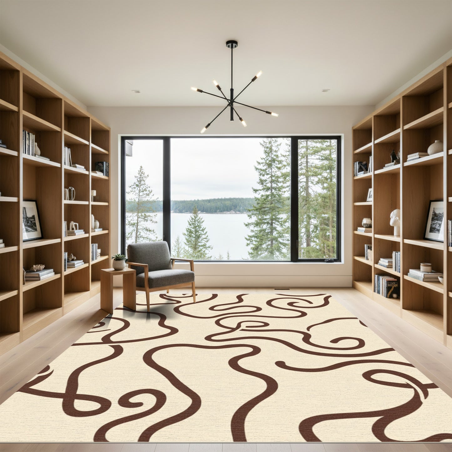 Cream Chocolate Swirl Abstract Waves Rug