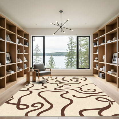 Cream Chocolate Swirl Abstract Waves Rug
