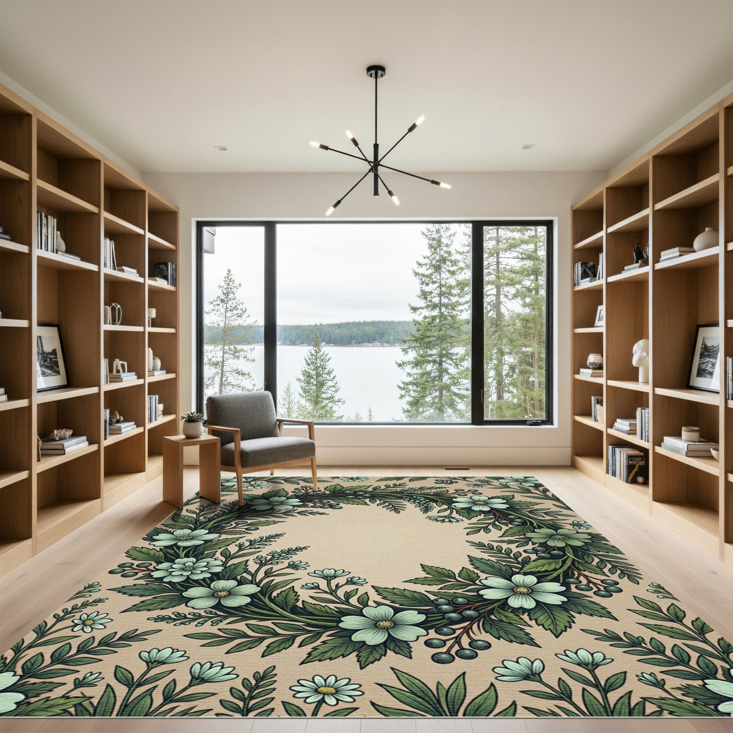 Mint Green Floral Berry Garland Rug