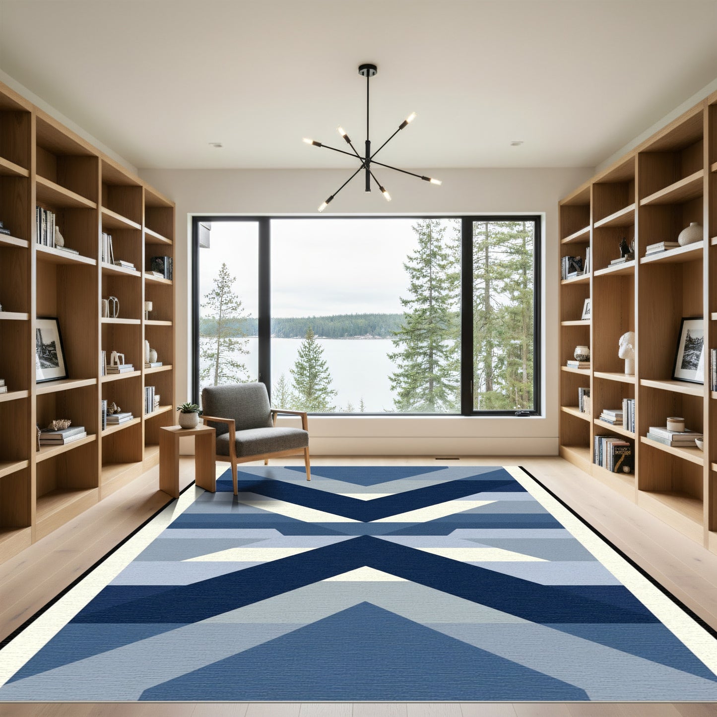 Geometric Blue Chevron Array Rug