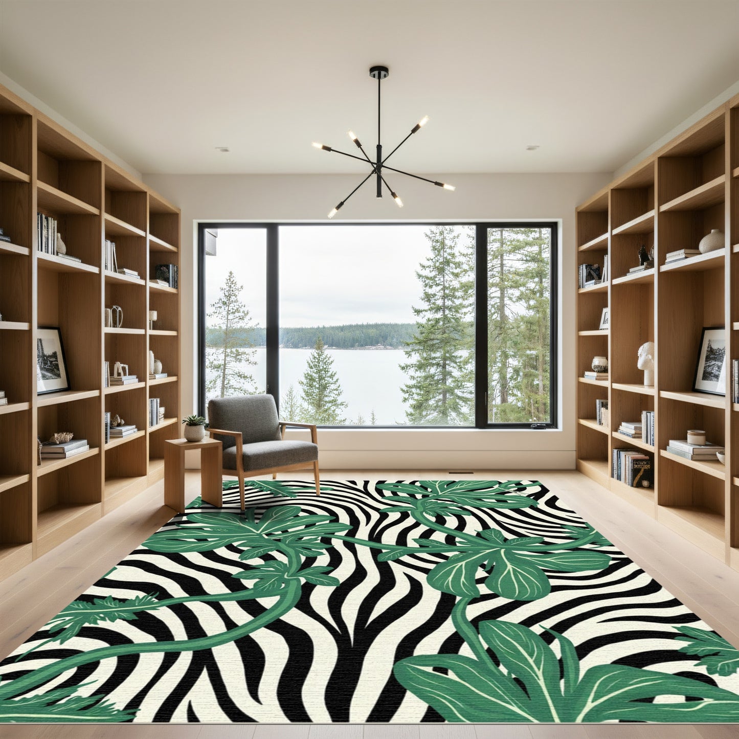 Green Leaf Zebra Stripe Vines Rug