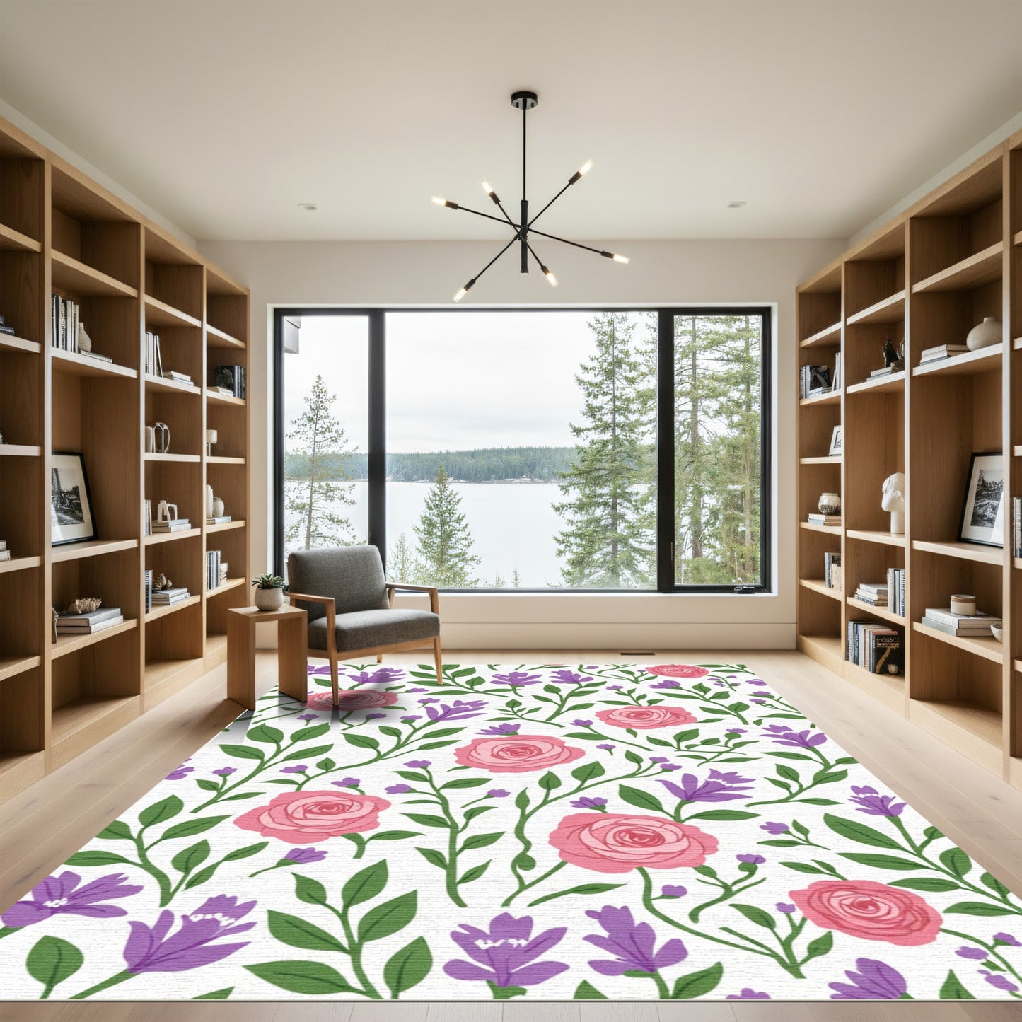 Pink Rose Purple Flower Garden Rug