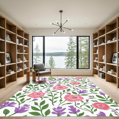 Pink Rose Purple Flower Garden Rug