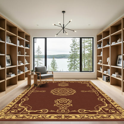 Rich Brown Ornate Floral Frame Rug