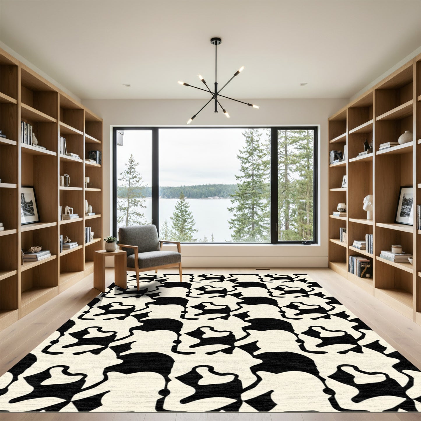 Cream Black Abstract Profile Arrangement Rug