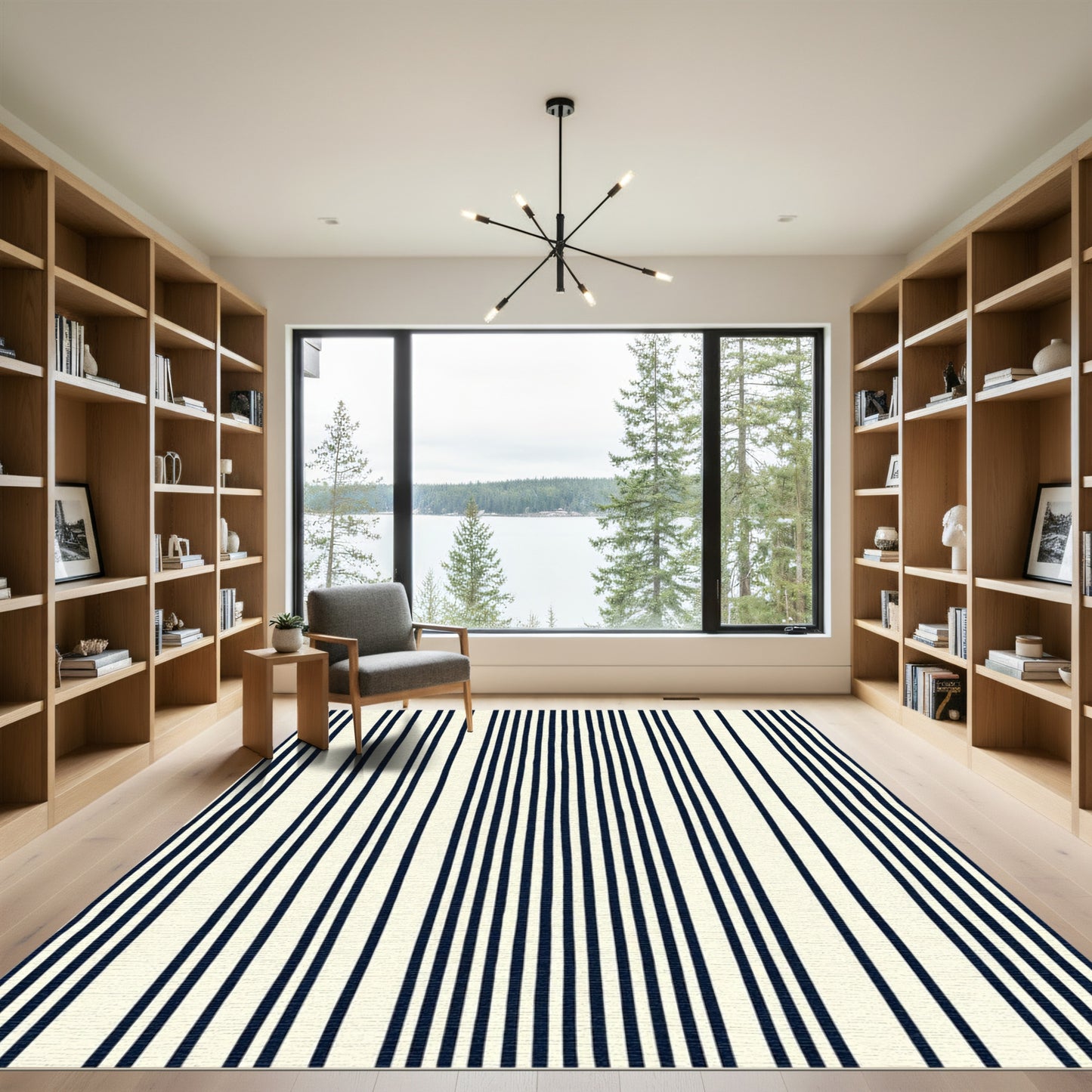 Hand Drawn Navy Cream Stripe Rug