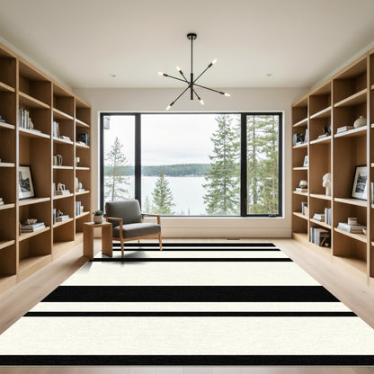 Bold Black Cream Stripe Rug