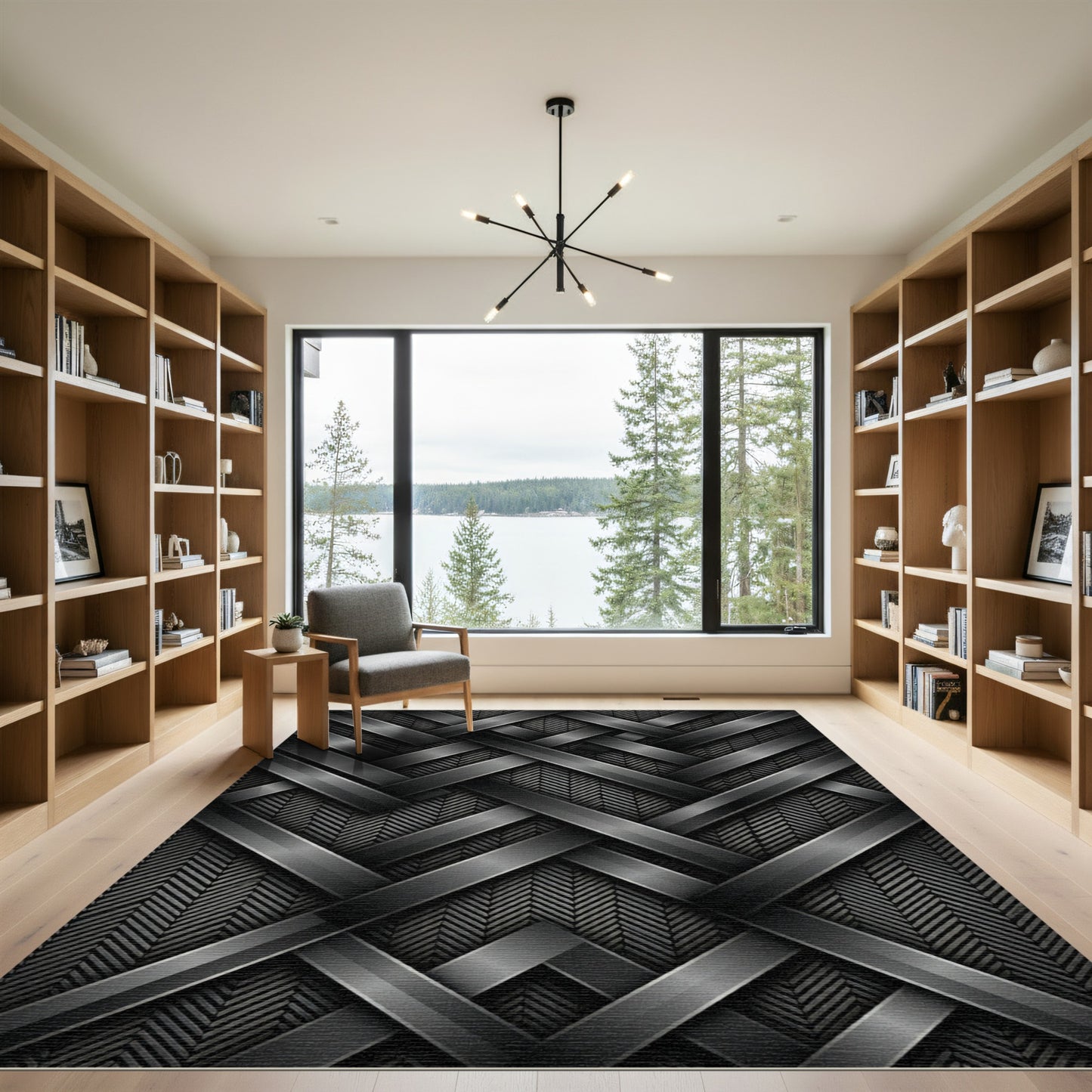 Modern Gray Interwoven Herringbone Rug