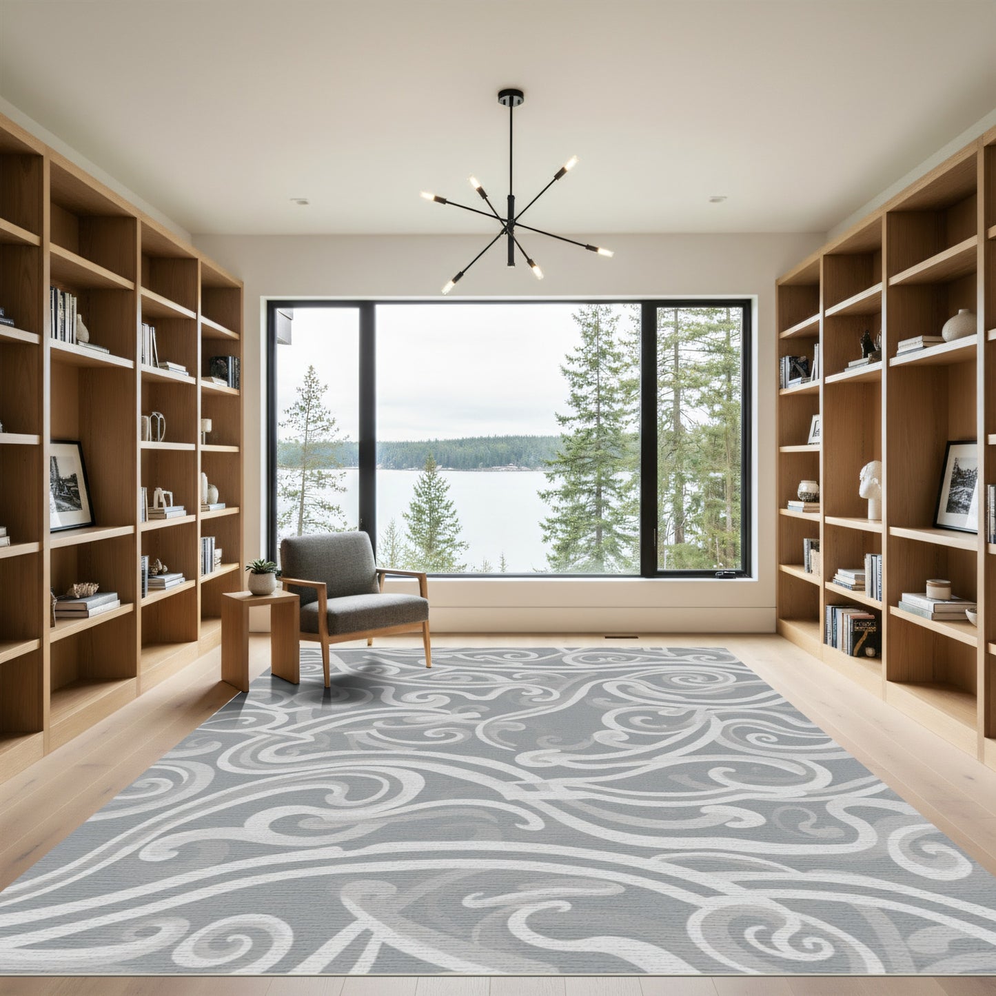 Gray Swirling Abstract Ribbon Rug