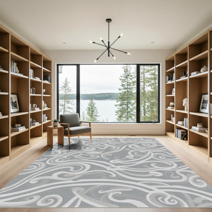 Gray Swirling Abstract Ribbon Rug