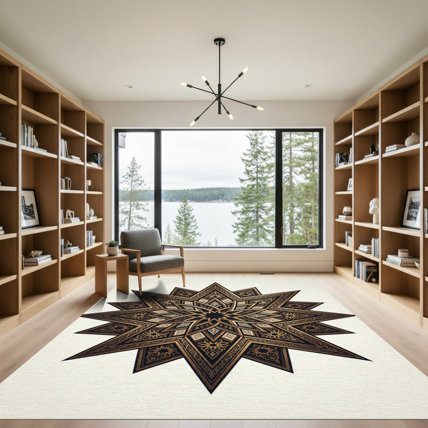 Intricate Gold Starburst Geometric Rug