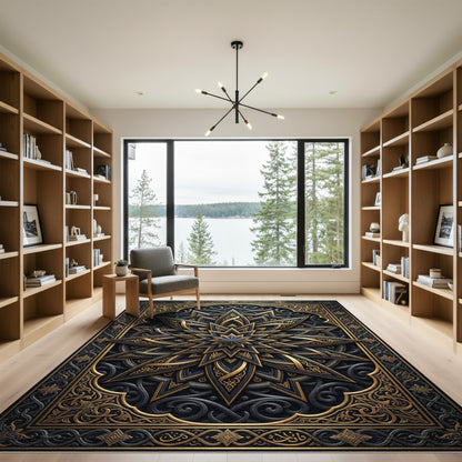 Gilded Charcoal Starburst Ornate Medallion Rug