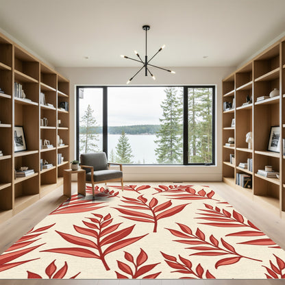 Coral Branch Tropical Foliage Rug