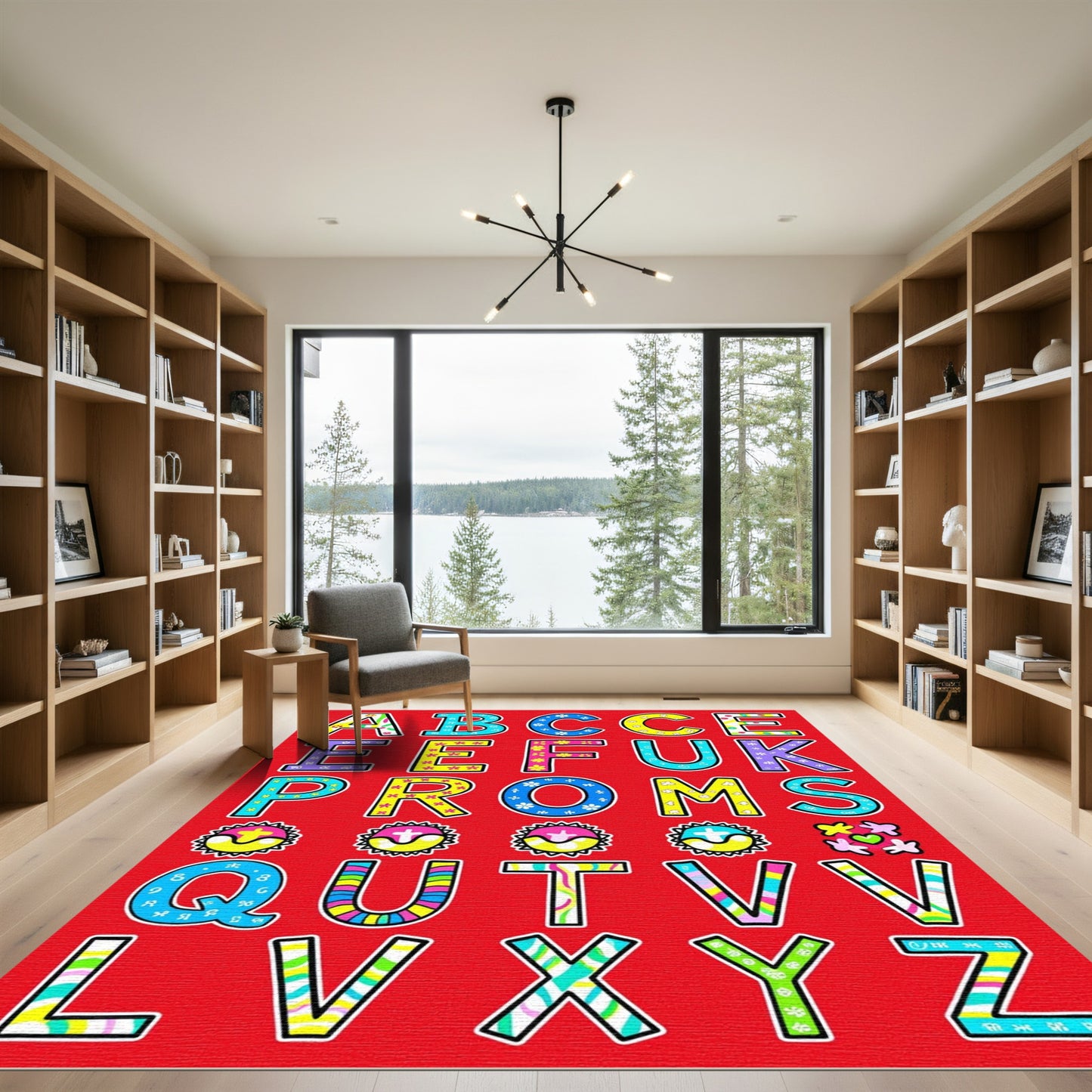 Colorful Alphabet Floral Wave Bright Rug