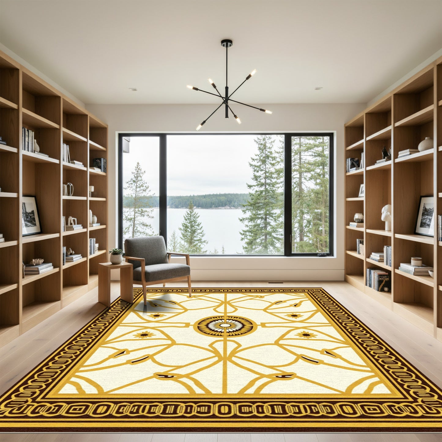 Golden Floral Medallion With Border Rug