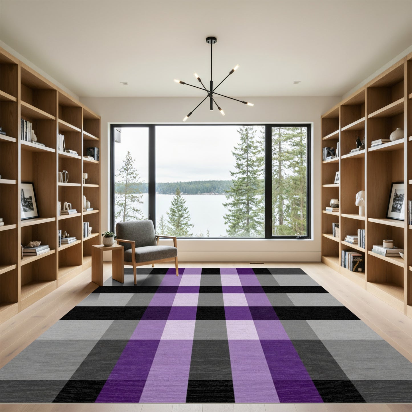 Purple Black Gray Plaid Checkered Rug