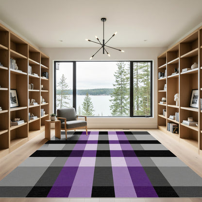 Purple Black Gray Plaid Checkered Rug