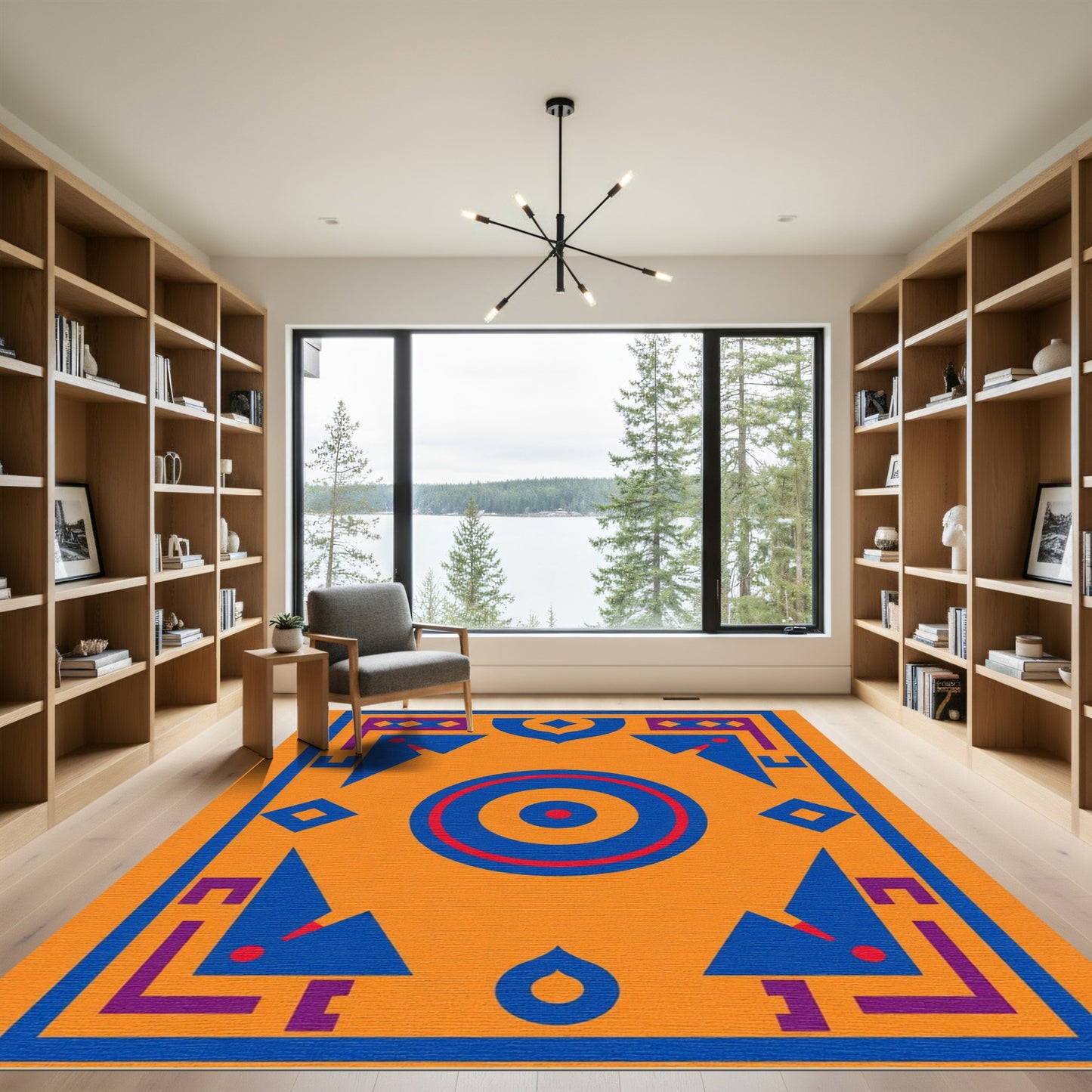 Bold Orange Geometric Medallion Rug