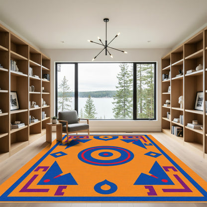 Bold Orange Geometric Medallion Rug