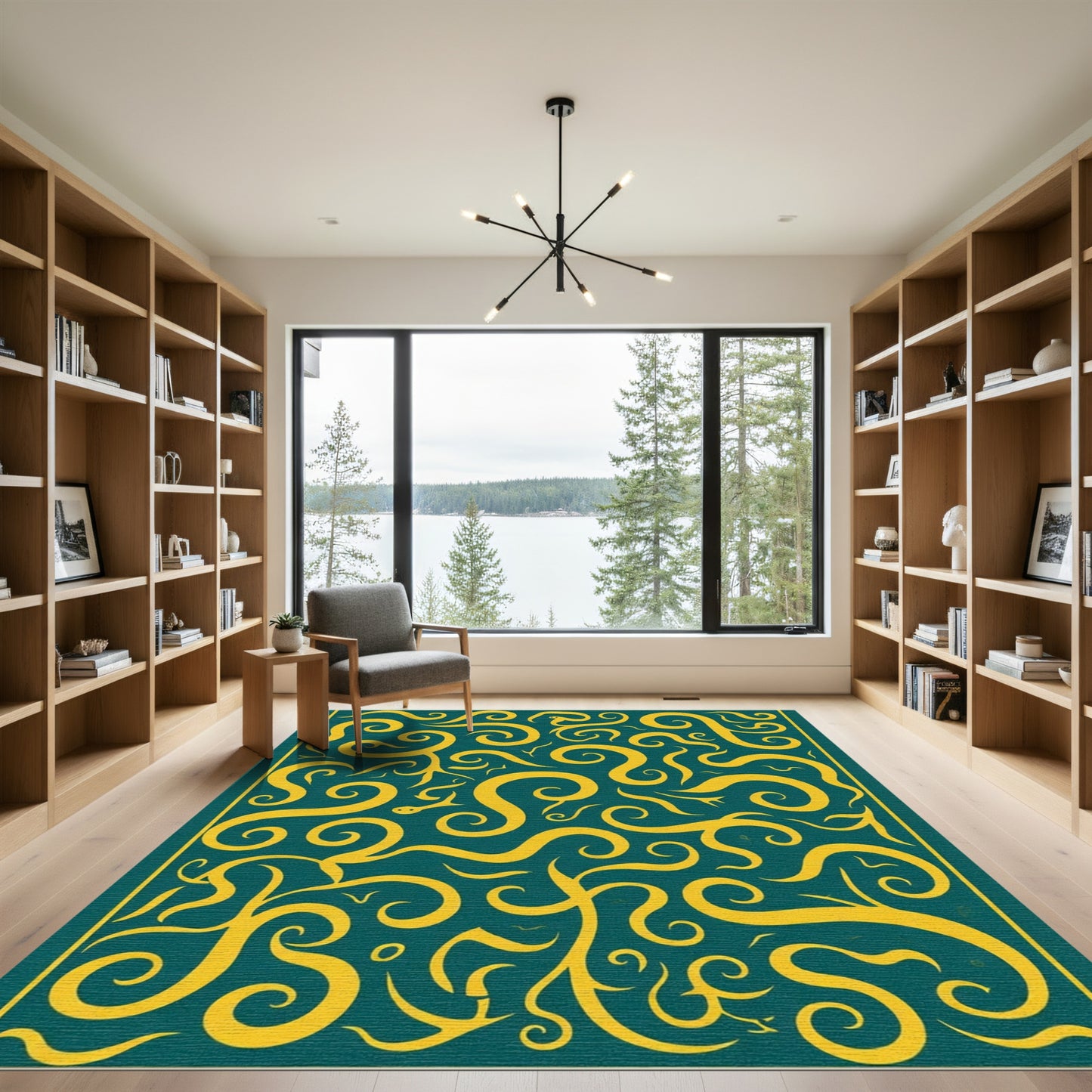 Golden Serpent Swirls Teal Rug
