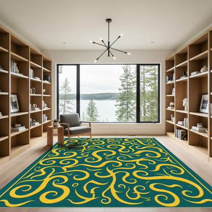 Golden Serpent Swirls Teal Rug