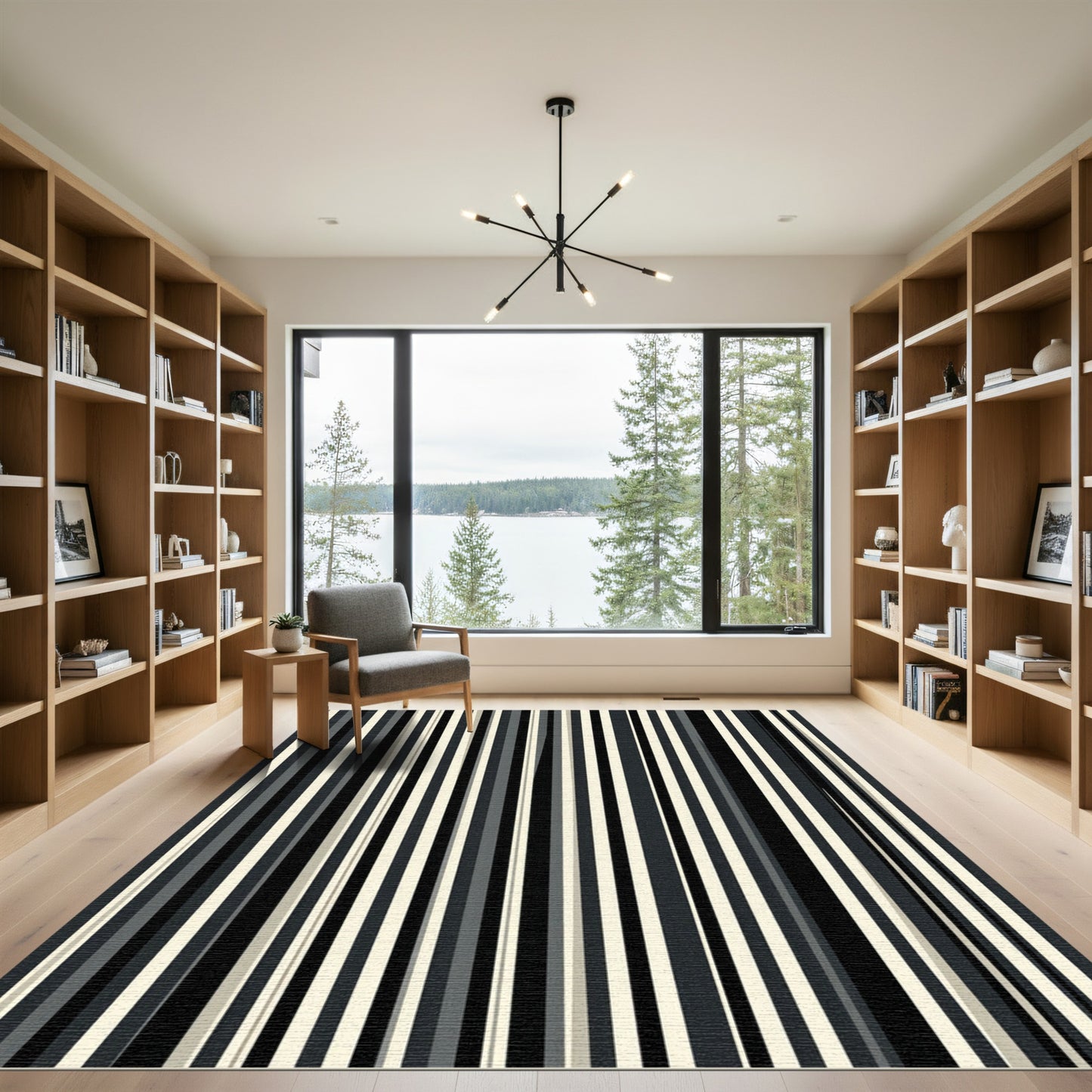 Minimalist Monochromatic Vertical Stripe Decor Rug