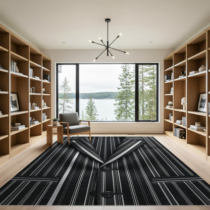 Bold Black White Pinstripe Rug