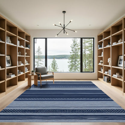 Deep Blue Horizontal Stripe Medley Rug