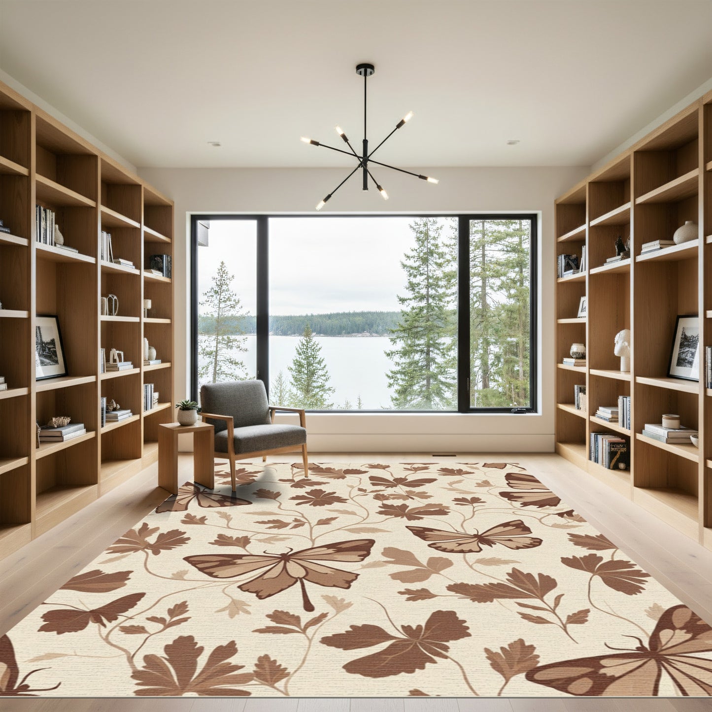 Brown Butterflies and Foliage Garden Art Rug
