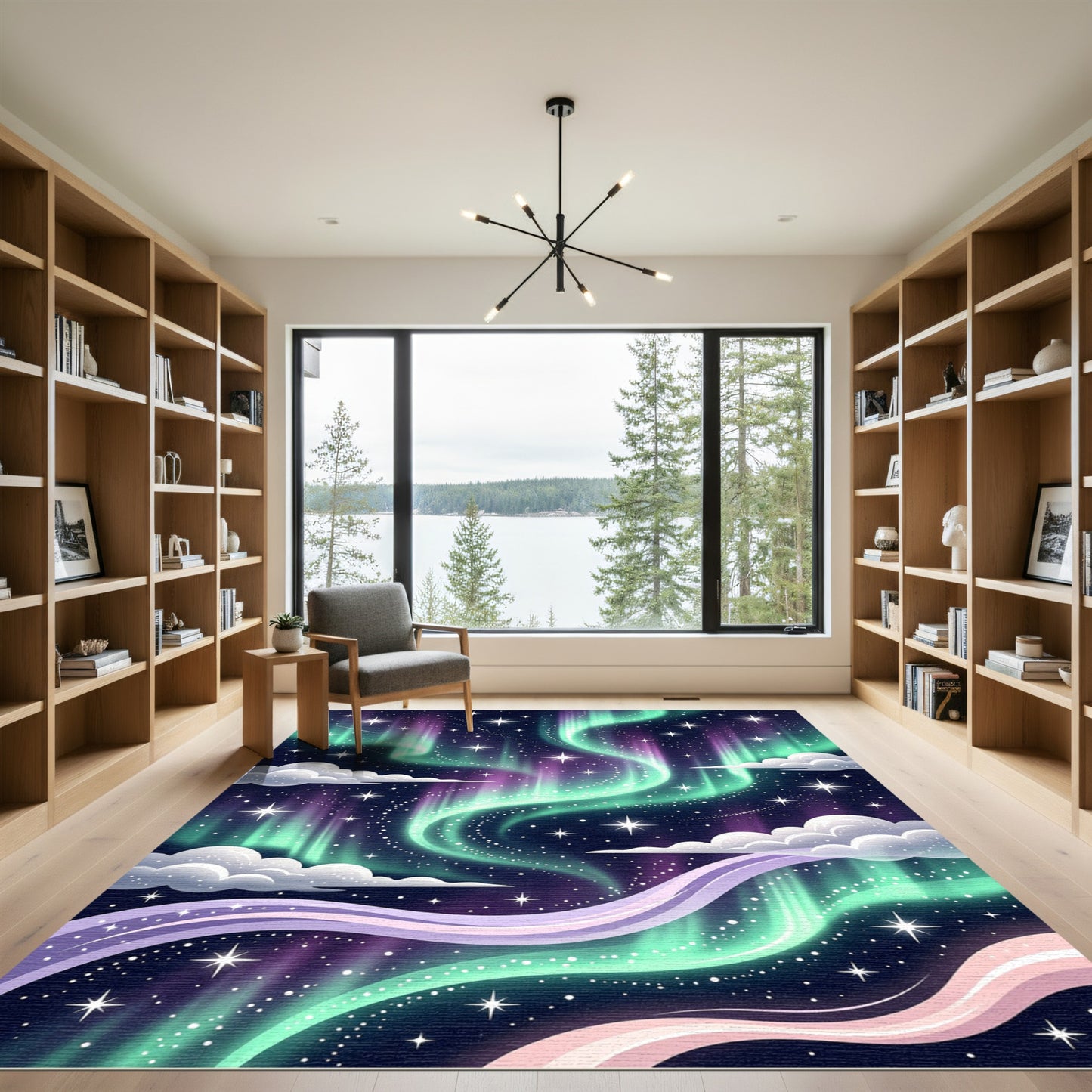 Cosmic Aurora Swirl Starry Night Rug