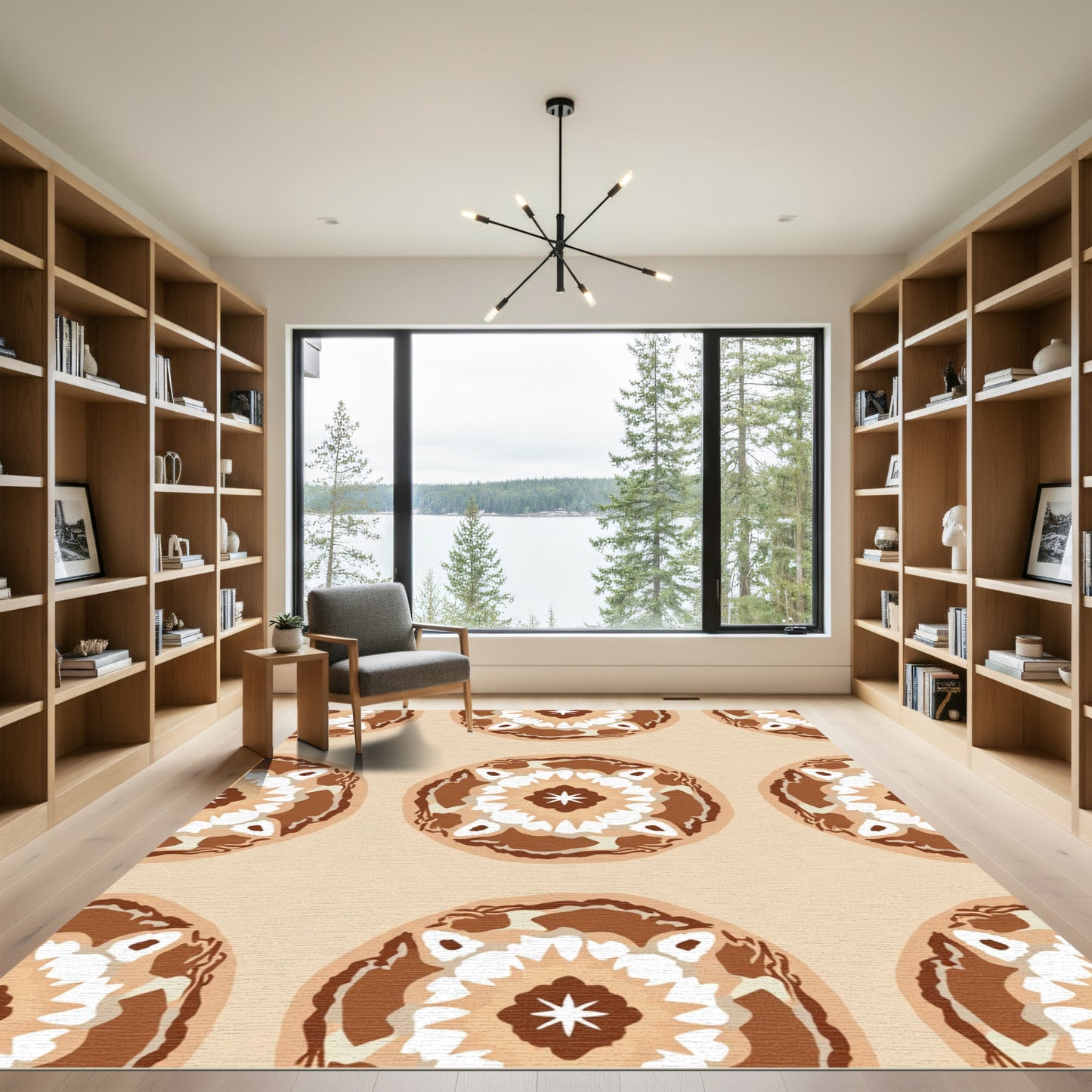 Brown and Cream Medallion Mandala Rug